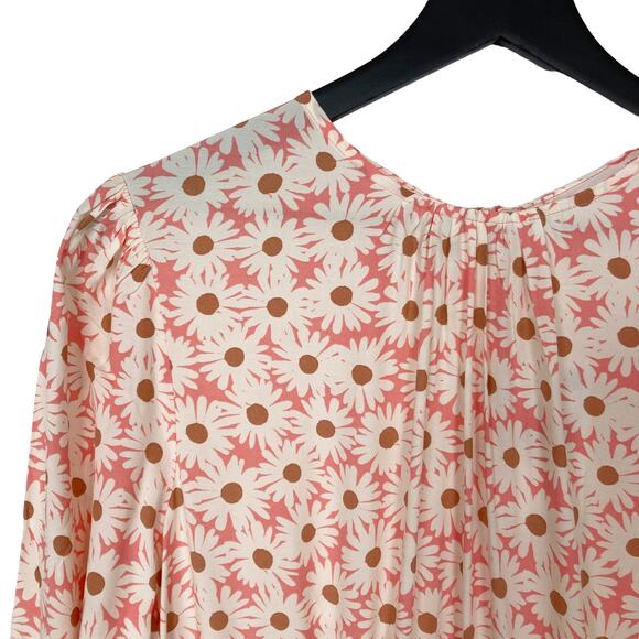MNG Midi Dress Cut Out Daisy Floral Print Long Sleeve Pink White Womens Size XXL - Picture 12 of 16